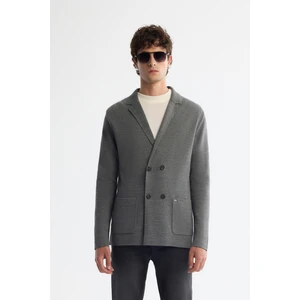 Avva Erkek Gri Mono Yaka Kruvaze Torba Cepli Yün Karışımlı Triko Regular Fit Hırka A42Y5153