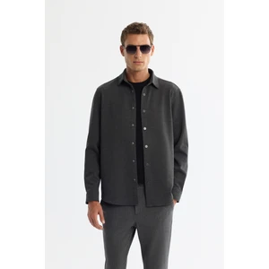 Avva Erkek Antrasit Düğmeli Yaka Diyagonel Çıtçıtlı Comfort Fit Gömlek A42Y2124