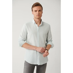 Avva Erkek Açık Mavi Düğmeli Yaka Gofreli Kolay Ütülenebilir Slim Fit Gömlek A41Y2082