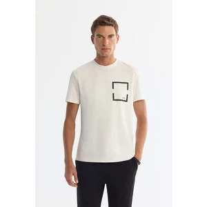 Avva Erkek Ekru Bisiklet Yaka Baskılı Elastan Regular Fit T-Shirt A42Y1020