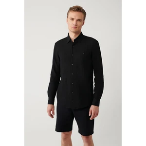 Avva Erkek Siyah Alttan Britli Yaka Kolay Gofreli Ütülenebilir Regular Fit Gömlek A41Y2060