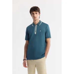 Avva Erkek Petrol Mavi Polo Yaka Bi-Stretch Baskılı İnterlok Regular Fit T-Shirt A51Y1007