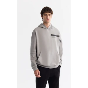 Avva Erkek Gri Kapüşonlu Pamuklu Baskılı Elastan Oversize Fit Sweatshirt A42Y1289