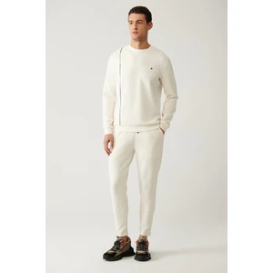 Avva Erkek Ekru Beli Lastikli Bağcıklı Fermuar Paçalı Soft Touch Regular Fit Eşofman Altı A41Y3401