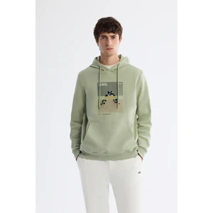 Avva Erkek Mint Yeşil Kapüşonlu Pamuklu Baskılı Elastan Regular Fit Sweatshirt A42Y1321