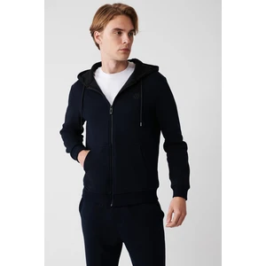 Avva Erkek Lacivert Kapüşonlu 3 İplik Şardonlu Fermuarlı Regular Fit Sweatshirt E001019