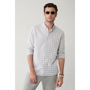 Avva Erkek Gri Ekose Parçalı Keten Karışımlı Regular Fit Gömlek A41Y2052