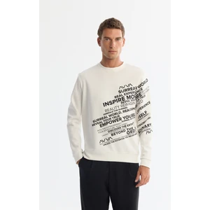 Avva Erkek Ekru Bisiklet Yaka Pamuklu Baskılı Regular Fit Sweatshirt A42Y1285