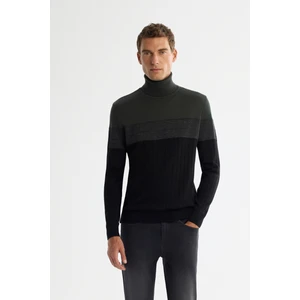 Avva Erkek Haki Tam Balıkçı Yaka Blok Renkli Yün Karışımlı Regular Fit Kazak A42Y5013