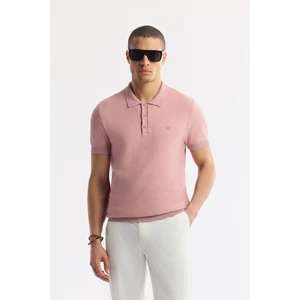 Avva Erkek Pembe Polo Yaka Viskon Karışımlı Basic Triko Regular Fit T-Shirt B005120