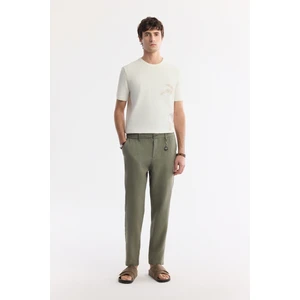 Avva Erkek Haki Beli Lastikli %100 Keten Relaxed Fit Pantolon B003032