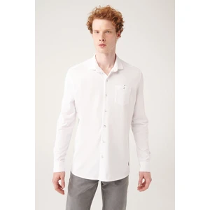 Erkek Beyaz Düz Cepli Örme Gömlek A31Y2017