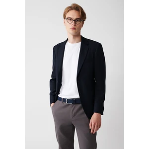 Erkek Lacivert Kırlangıç Yaka Astarlı Kapaklı Cepli Kruvaze Ceket A32Y4022