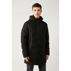 Erkek Siyah Çıkma Kapüşonlu  Kuş Tüyü Dolgulu Su İtici Kumaşlı Mont A32Y6044