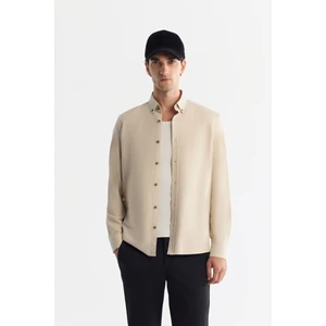 Avva Erkek Bej Düğmeli Yaka Pamuklu Soft Touch Regular Fit Gömlek B002036