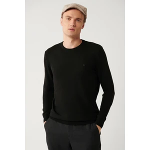 Avva Erkek Siyah Bisiklet Yaka Tüylenmeyen Triko Regular Fit Kazak E005000