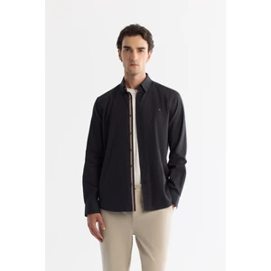 Avva Erkek Siyah Düğmeli Yaka %100 Pamuk Desenli Slim Fit Gömlek A42Y2049