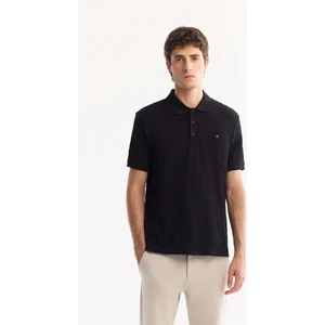 Avva Erkek Siyah %100 Pamuk Jakarlı Polo Yaka Regular Fit T-Shirt A41Y1196