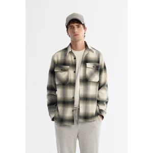 Avva Erkek Haki Klasik Yaka Ekoseli Yün Karışımlı Comfort Fit Gömlek Ceket A42Y2116