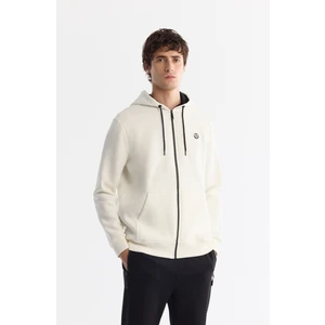 Avva Erkek Beyaz Kapüşonlu 3 İplik Şardonlu Fermuarlı Regular Fit Sweatshirt E001019