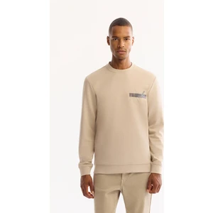 Avva Erkek Bej Bisiklet Yaka Pamuklu Bi-Stretch Baskılı Regular Fit Sweatshirt A52Y1260