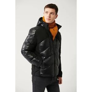 Erkek Siyah Su İtici Kumaşlı Çıkma Kapüşonlu Şişme Mont A32Y6014