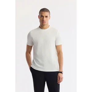 Avva Erkek Beyaz Bisiklet Yaka Jakarlı Elastan Regular Fit T-Shirt A51Y1165