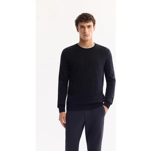 Avva Erkek Lacivert Bisiklet Yaka %100 Akrilik Dokulu Triko Regular Fit Kazak E005088