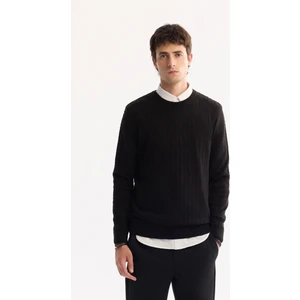 Avva Erkek Siyah Bisiklet Yaka %100 Akrilik Dokulu Triko Regular Fit Kazak E005088