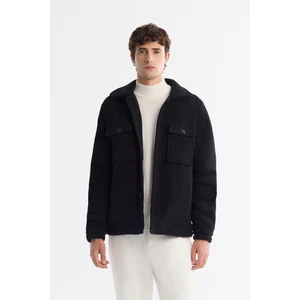 Avva Erkek Siyah Klasik Yaka Rüzgar Geçirmez Termometreli Peluş Comfort Fit Mont A42Y6085