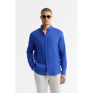 Avva Erkek Saks Düğmeli Yaka %100 Keten Comfort Fit Gömlek B002191