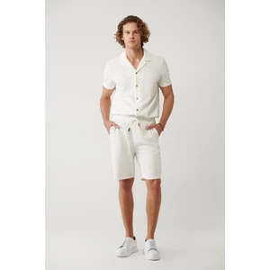 Avva Erkek Beyaz Yandan Cepli Baklava Motifli Jakarlı Regular Fit Şort A41Y3640