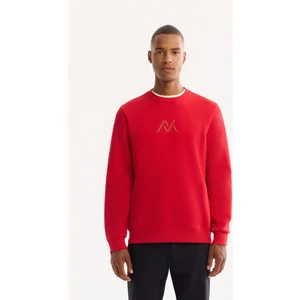 Avva Erkek Kırmızı Bisiklet Yaka Pamuklu Şardonlu Baskılı Regular Fit Sweatshirt A52Y1327