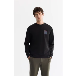 Avva Erkek Siyah Bisiklet Yaka Pamuklu Baskılı Elastan Regular Fit Sweatshirt A42Y1286