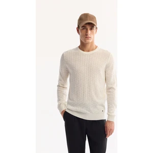 Avva Erkek Ekru Bisiklet Yaka %100 Akrilik Dokulu Triko Regular Fit Kazak E005088