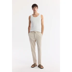 Avva Erkek Bej Beli Bağcıklı Keten Karışımlı Chino Relaxed Fit Pantolon B003036