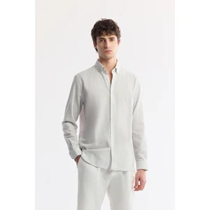 Avva Erkek Açık Gri Düğmeli Yaka Kolay Ütülenir Pamuklu Regular Fit Gömlek A51Y2130