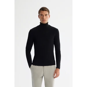 Avva Erkek Siyah Tam Balıkçı Yaka Yün Karışımlı Jakarlı Triko Regular Fit Kazak A42Y5074
