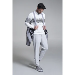 Erkek Beyaz İnterlok Kumaş Bisiklet Yaka Baskılı Sweatshirt A32Y1312