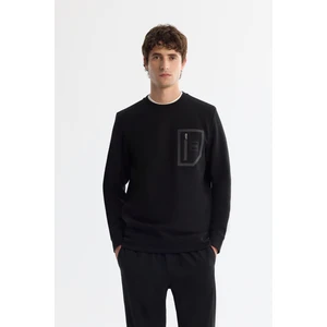 Avva Erkek Siyah Bisiklet Yaka Pamuklu Baskılı Elastan Regular Fit Sweatshirt A42Y1240