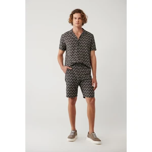 Avva Erkek Siyah Beli Lastikli Desenli Viskon Karışımlı Etenna Relaxed Fit Şort A41Y3718