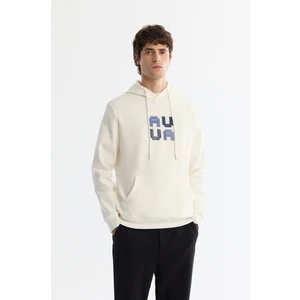 Avva Erkek Ekru Kapüşonlu Pamuklu Baskılı Elastan Regular Fit Sweatshirt A42Y1324