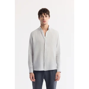 Avva Erkek Buz Gri Düğmeli Yaka %100 Keten Comfort Fit Gömlek B002191