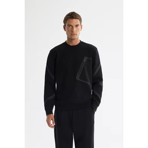 Avva Erkek Siyah Bisiklet Yaka Pamuklu Baskılı Regular Fit Sweatshirt A42Y1317