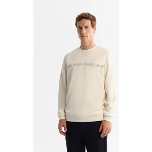 Avva Erkek Ekru Bisiklet Yaka Baskılı Soft Touch Regular Fit Sweatshirt A42Y1307