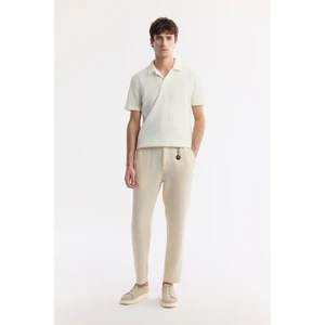 Avva Erkek Bej Beli Lastikli %100 Keten Relaxed Fit Pantolon B003032