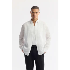 Avva Erkek Beyaz Alttan Britli Yaka Çizgili Lyocell Comfort Fit Gömlek A51Y2012