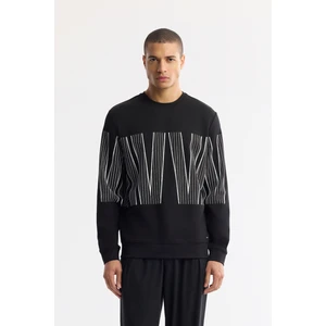 Avva Erkek Siyah Bisiklet Yaka Baskılı Bi-Stretch İnterlok Regular Fit Sweatshirt A51Y1227