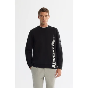 Avva Erkek Siyah Bisiklet Yaka Pamuklu Baskılı Elastan Regular Fit Sweatshirt A42Y1246