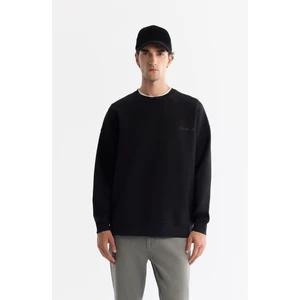 Avva Erkek Siyah Bisiklet Yaka Elastan Oversize Fit Sweatshirt A42Y1248
